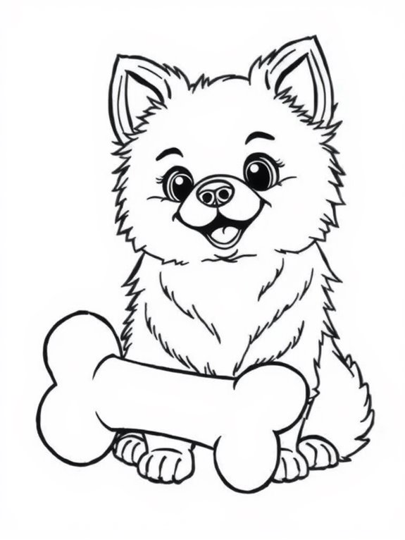 pomeranian with bone illustration