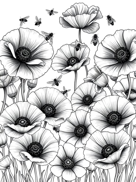 poppies and bees design