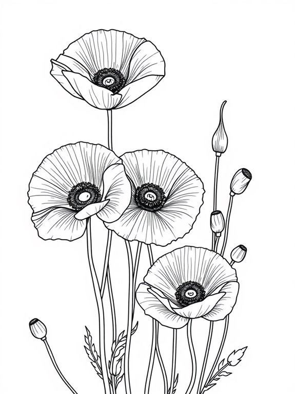 poppies coloring page design