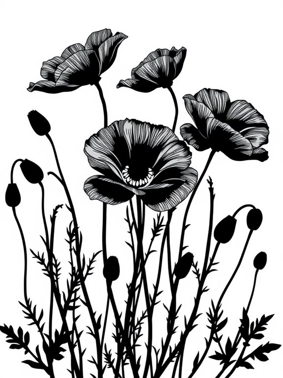 poppies silhouette coloring page