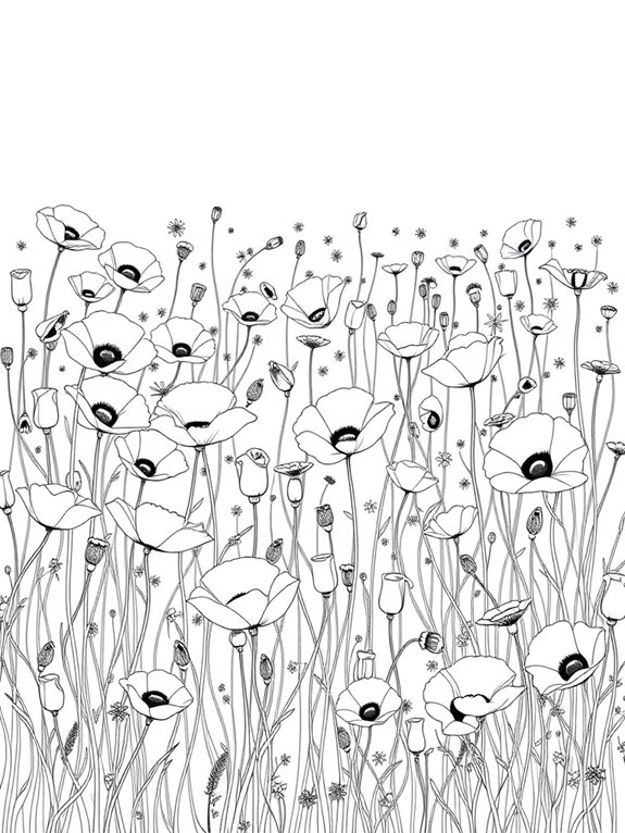 poppy filled flower coloring page