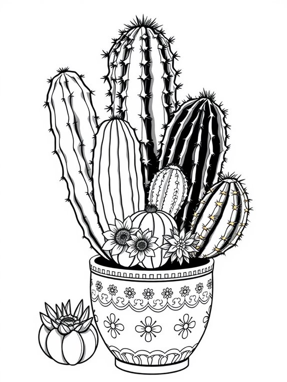 potted cactus coloring page