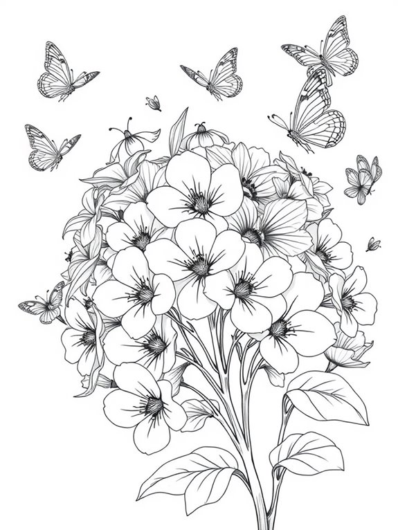 primroses and butterflies coloring page