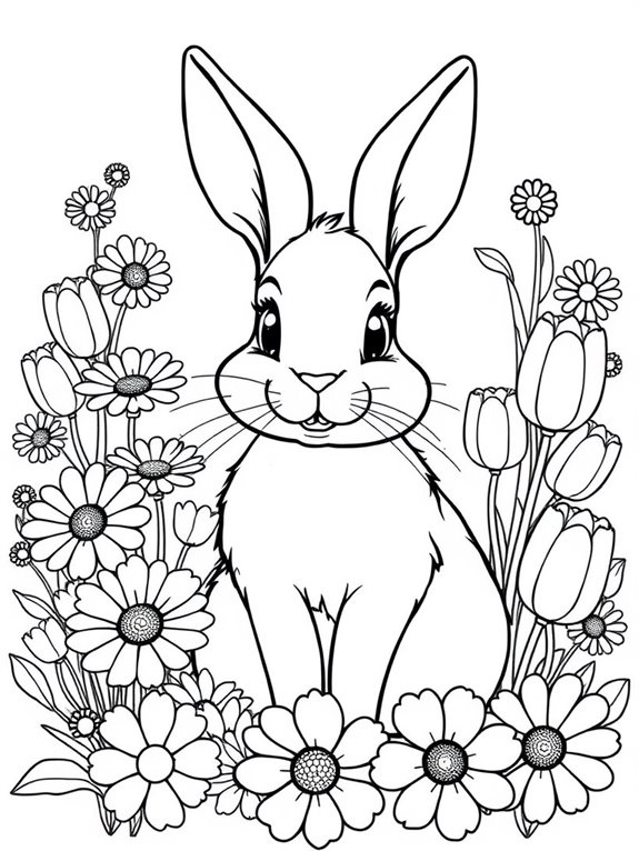 rabbit surrounded by flowers