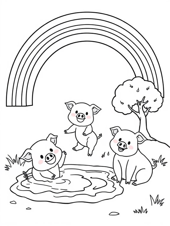 rainbow pigs coloring page