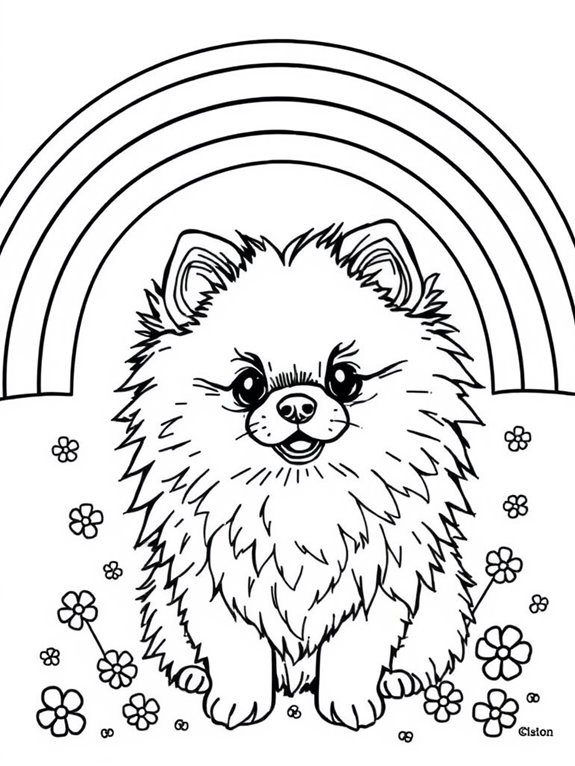 rainbow pomeranian coloring page