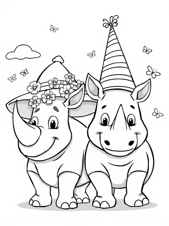 rhinos in hats coloring page