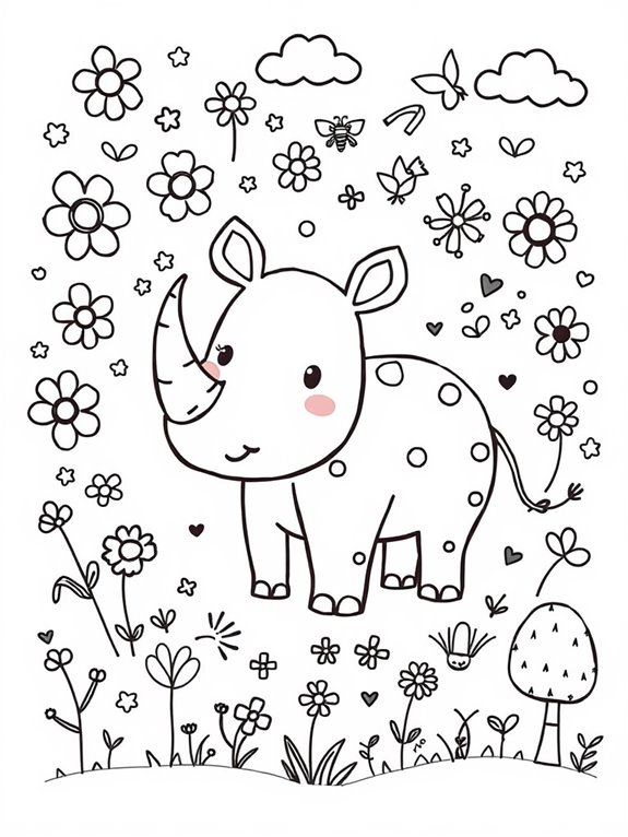 rhinos surrounded by doodles