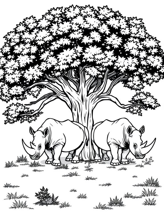 rhinos under tree shade