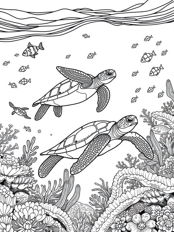 sea turtles underwater coloring page