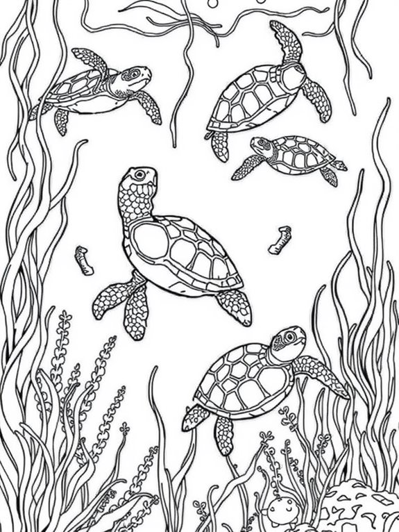 sea turtles with seaweed