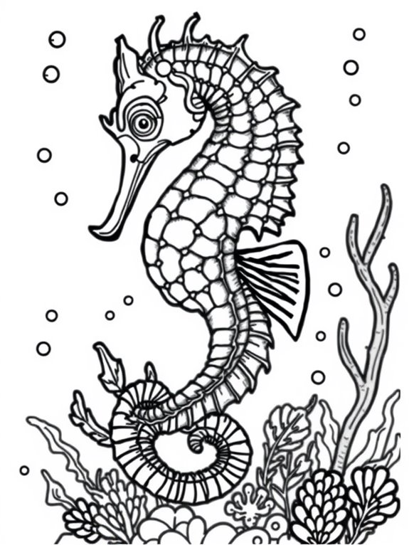 seahorse underwater coloring activity