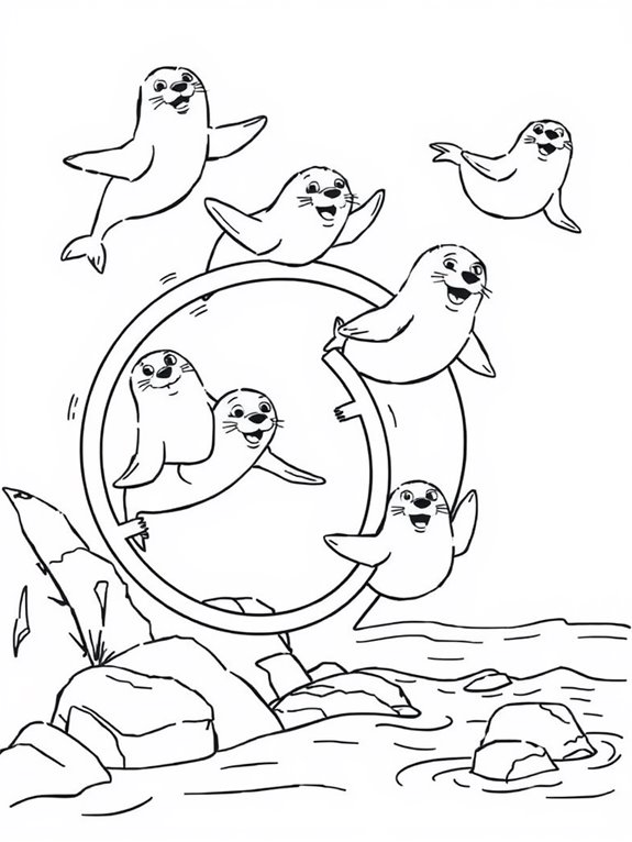 seals jumping through hoops