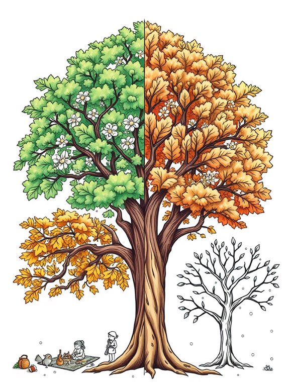 seasonal oak tree illustration