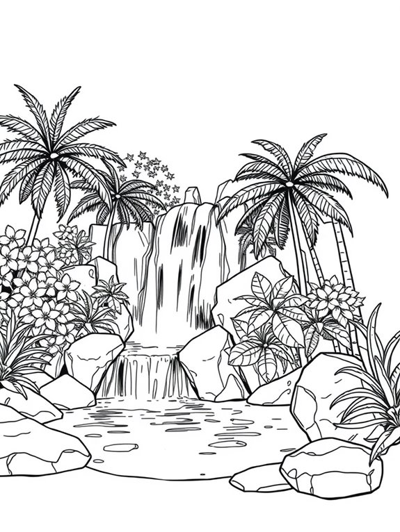 serene waterfall coloring page