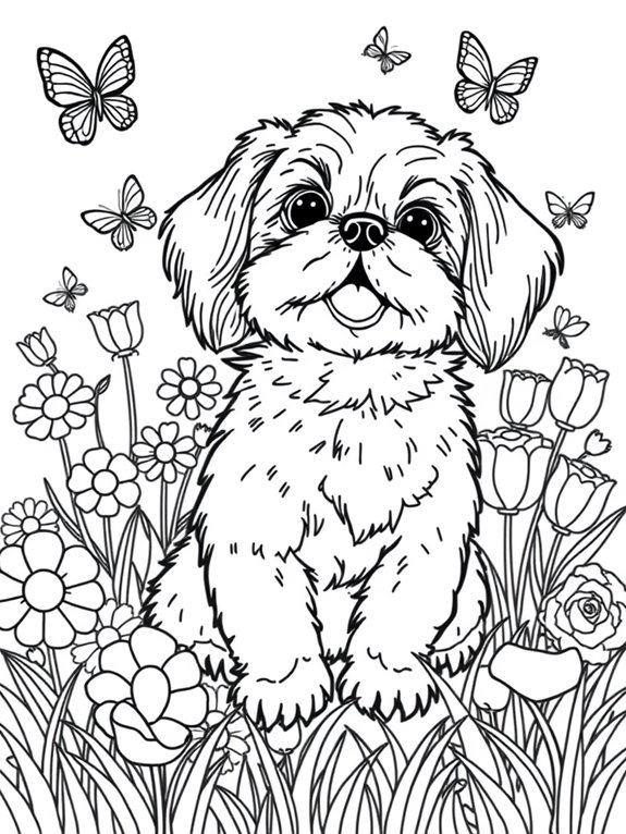 shih tzu surrounded by flowers