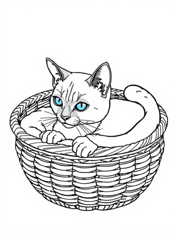 siamese cat in basket