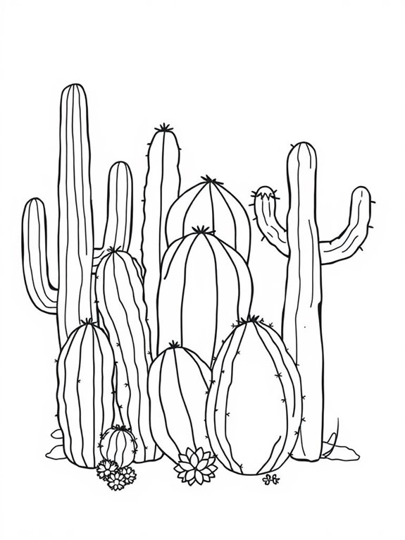 simple cacti coloring page