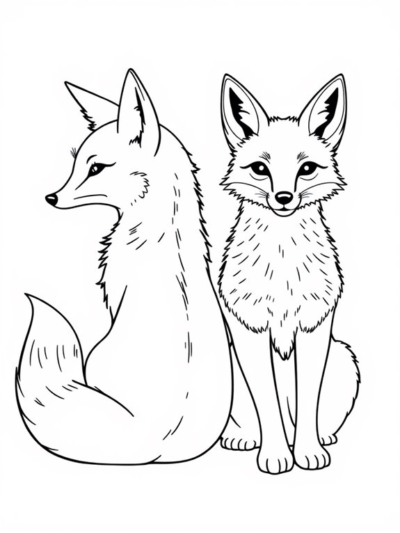 sitting line art foxes