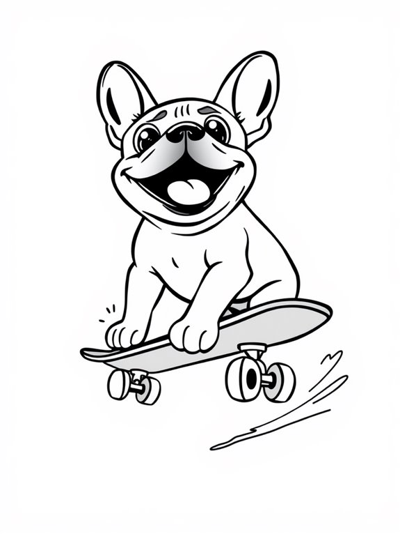 skateboarding french bulldog cartoon