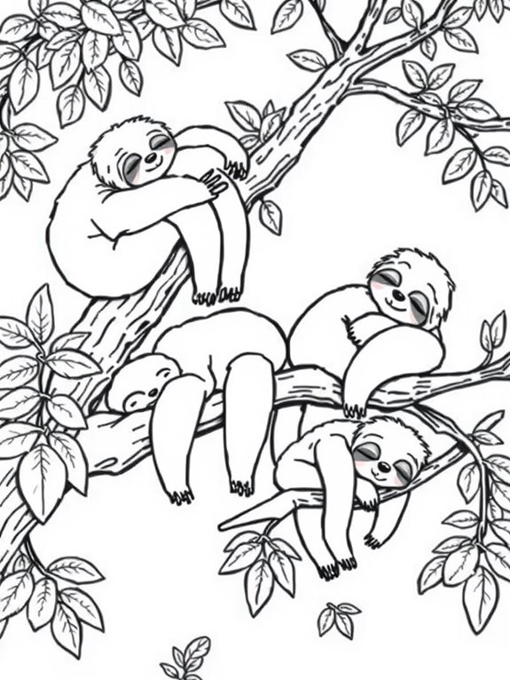 sloths resting on branches