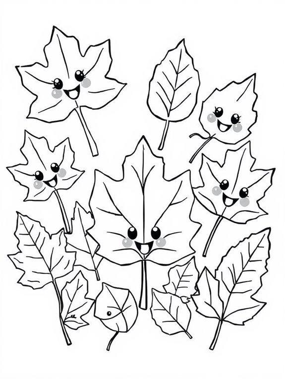 smiling autumn leaves coloring page