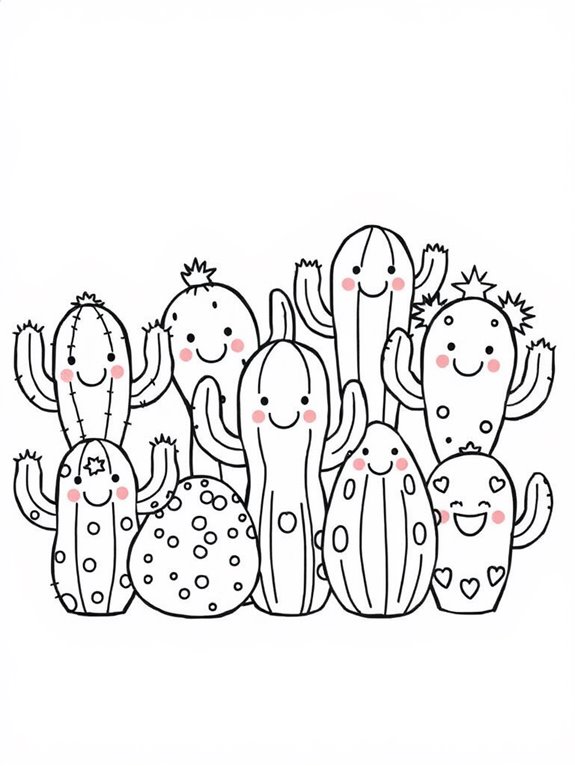 smiling cacti coloring page