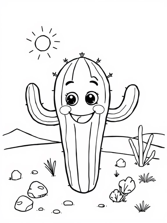 smiling cactus coloring page