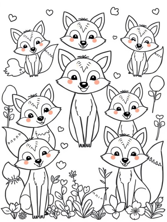 smiling cartoon foxes coloring