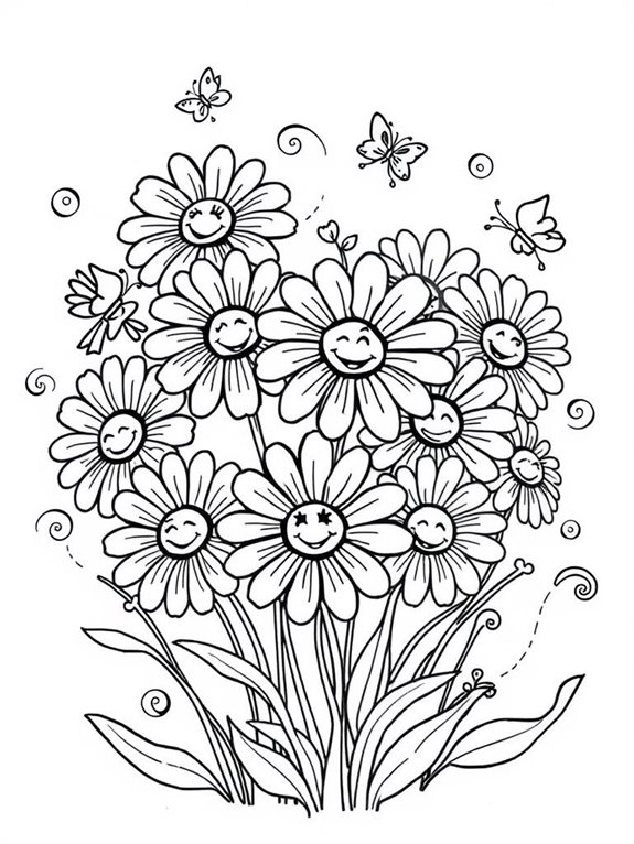 smiling daisies coloring page