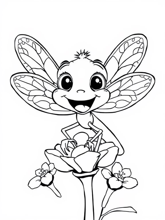 smiling happy dragonfly coloring