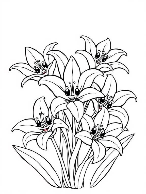 smiling lilies coloring page