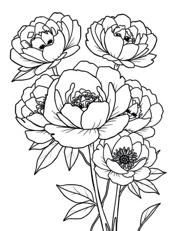 smiling peonies coloring page