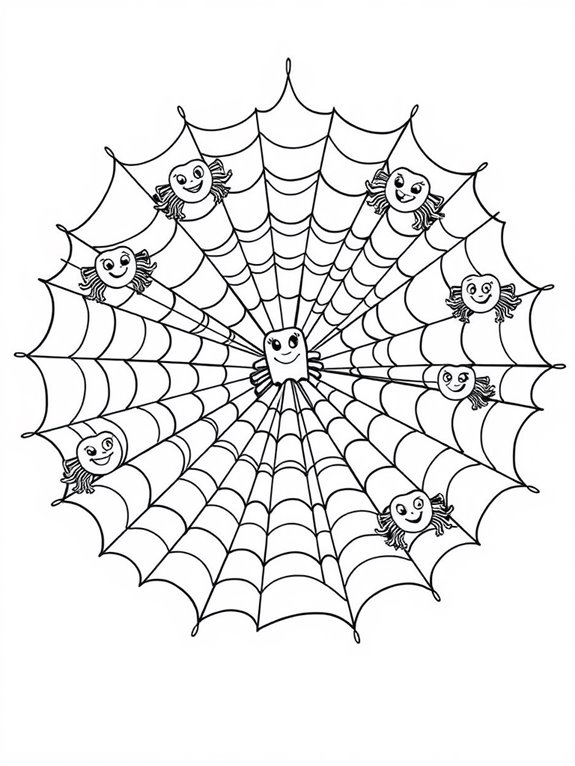 smiling spiders on web