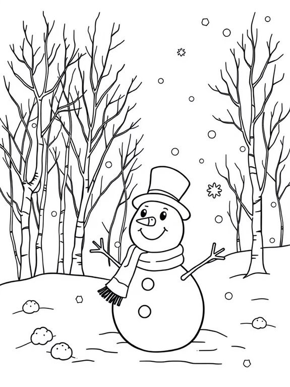 snowman among winter trees