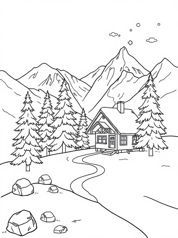 snowy cabin mountain landscape