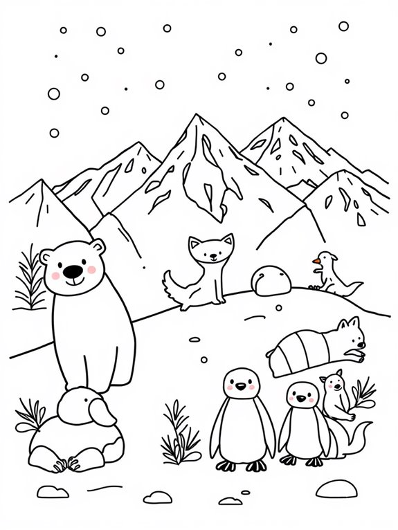 snowy mountain animals coloring