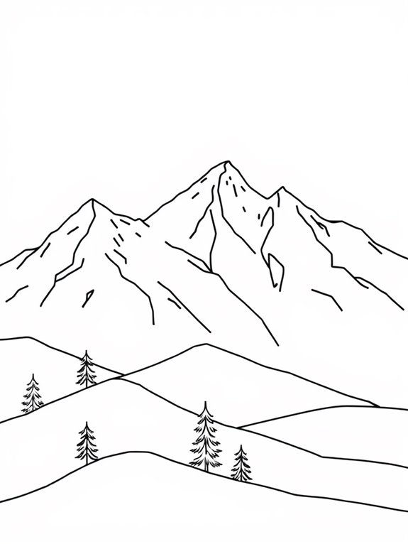 snowy mountain outline coloring