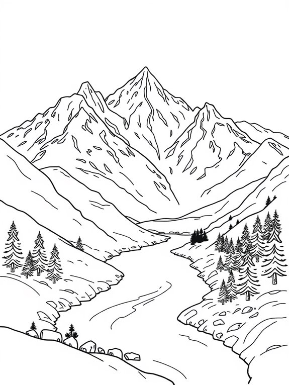 snowy mountain river scene