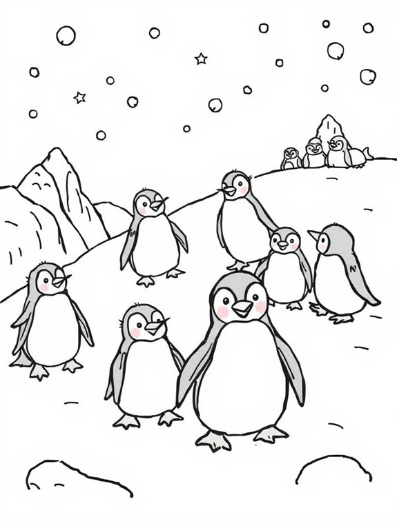 snowy penguins coloring page