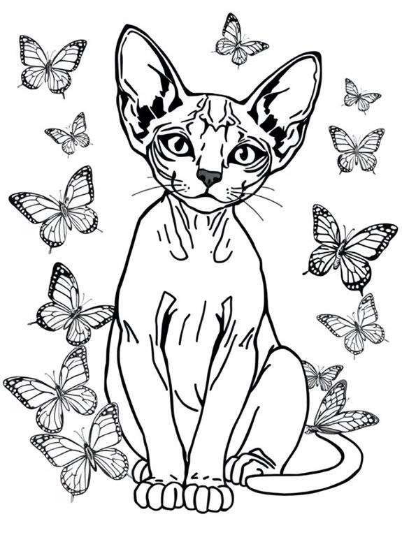 sphynx cat and butterflies