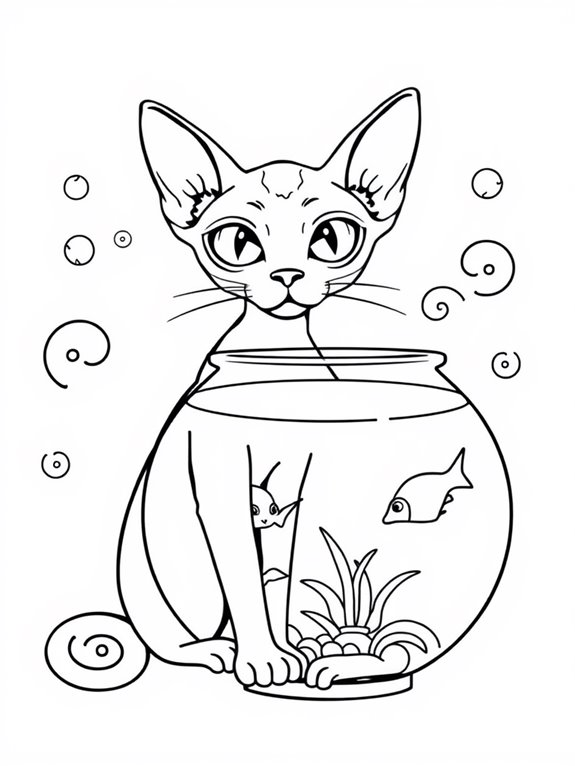 sphynx cat and fishbowl