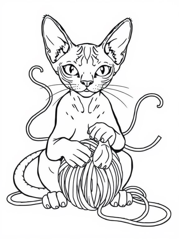 sphynx cat playing yarn