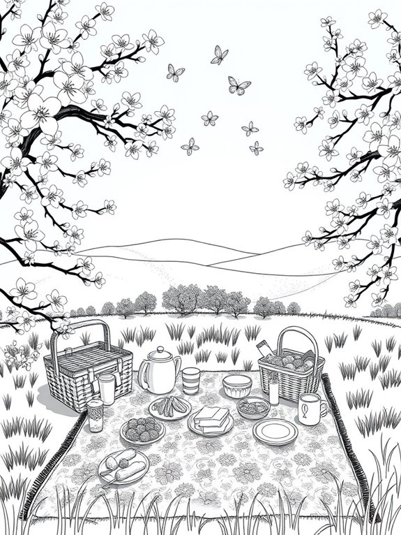 spring picnic coloring page