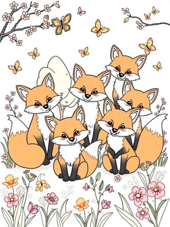 springtime joyful foxes coloring