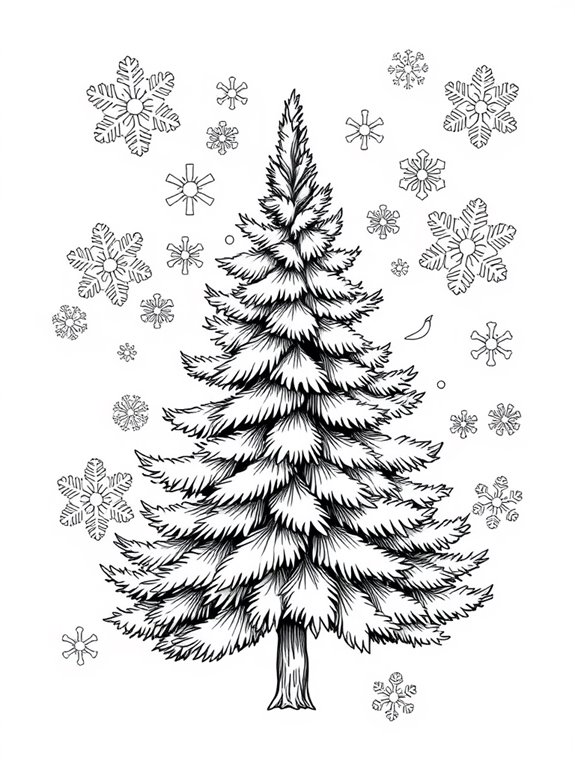 spruce tree with snowflakes