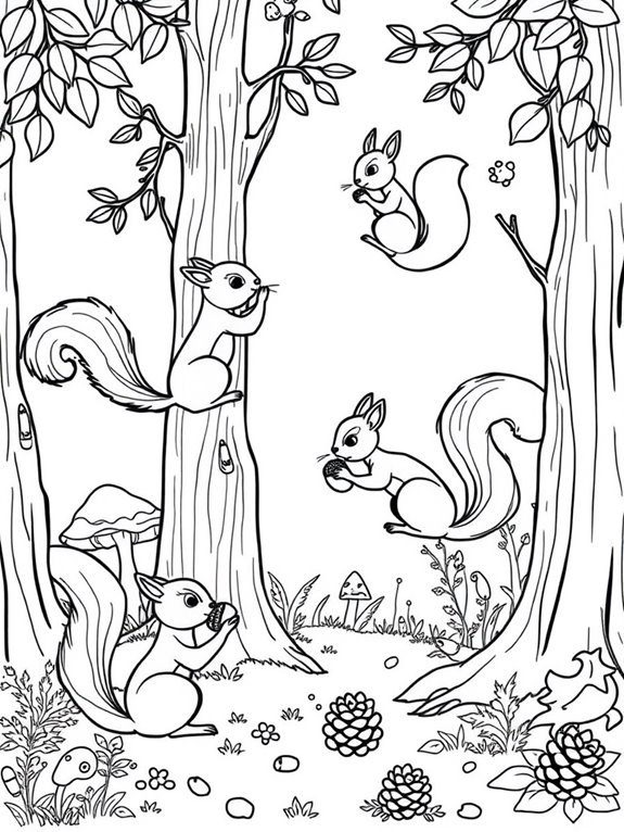 squirrels frolic in forest