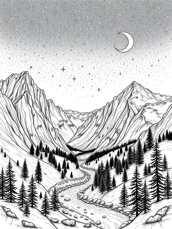 starry night mountain coloring