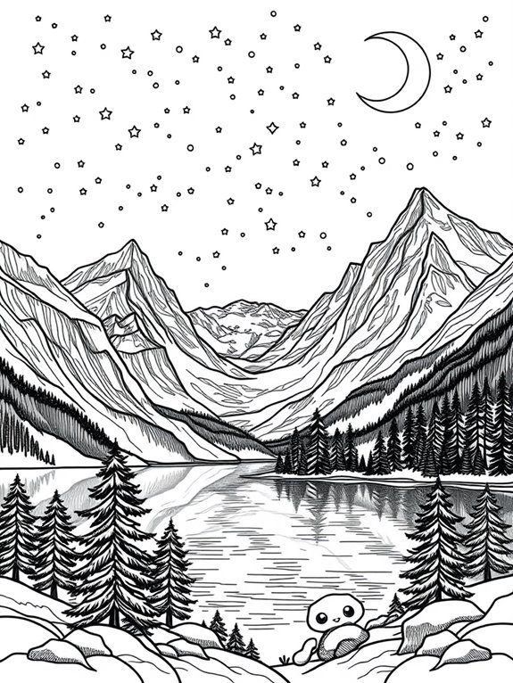 starry night mountain lake