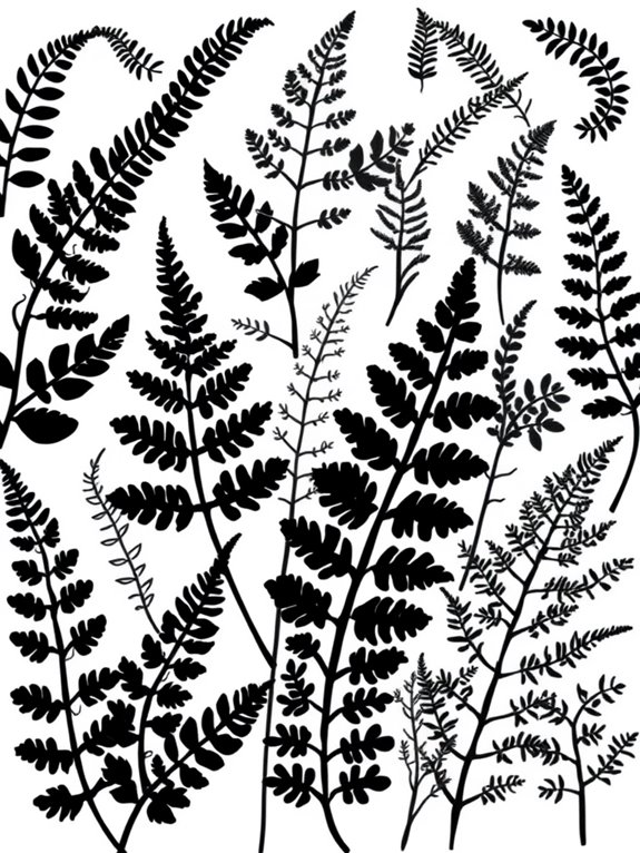 stylized fern silhouettes coloring page